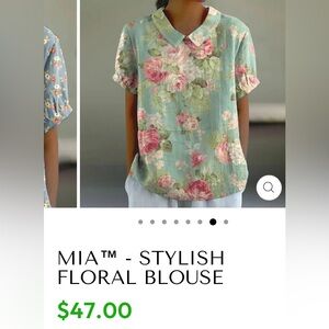 MIA Floral Flowy Cotton Linen Blouse Single Back 1-Button Closure 24”PTP